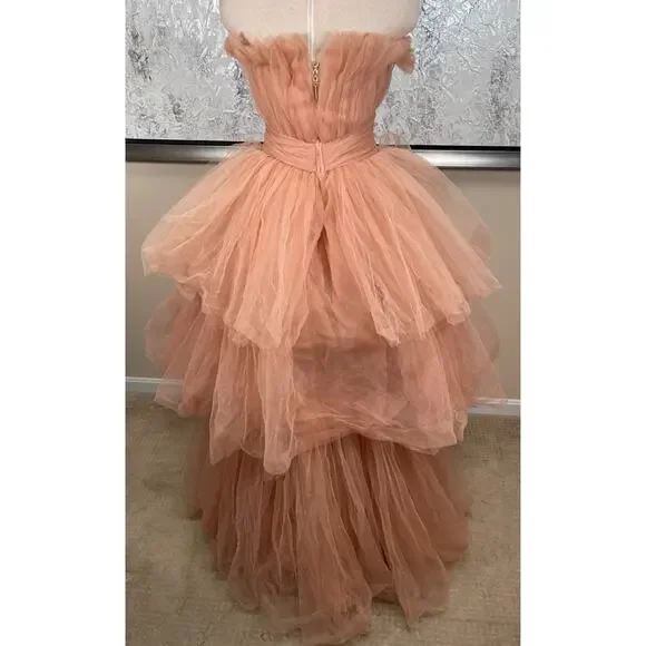 BRONX AND BANCO Anna Tiered Tulle Strapless Pink Maxi Dress Size Small - Picture 12 of 15
